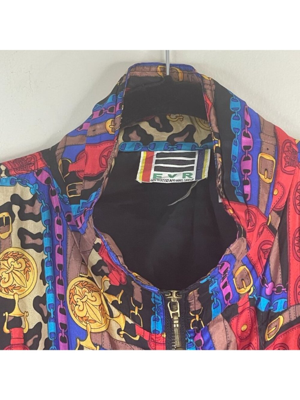 Vintage Bomber Jacket 1X Retro Silk 80s 90s Fresh Prince Baggy Urban Chain Print - Picture 10 of 16